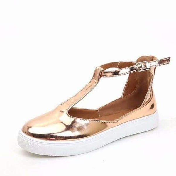 Planet Gates Gold / 5 MCCKLE Autumn Women Flats Plus Size Shoes Female T Strap Platform Glitter Fashion Rome Style Buckle Strap Casual Footwear