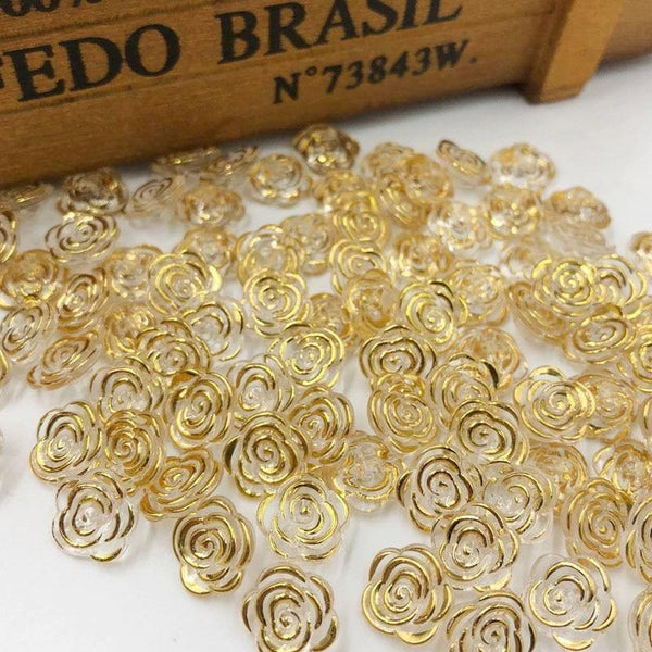 Planet Gates gold / 50 pcs 50/100pcs Gold Transparent Rose Flower Acrylic Buttons For Decoration Handmade Craft Sewing Accessories PT134