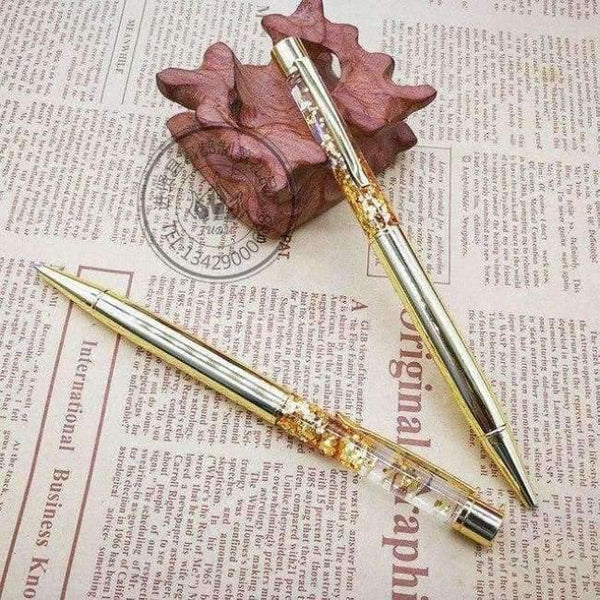 Planet Gates Gold 5pcs Metal Copper Ballpoint Pen Luxury Brass Gold Foil Drill Ball Pen Sliver Penalty Office School Pencil Writing Supplies 1.0mm