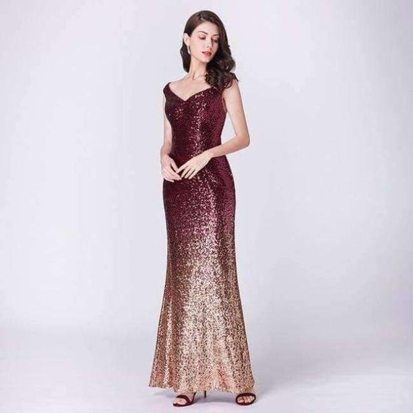 Planet Gates Gold / 6 Evening Dress Long Sparkle 2018 New V-Neck Women Elegant EB29998 Sequin Mermaid Maxi Evening Party Gown Dress abendkleider 2018