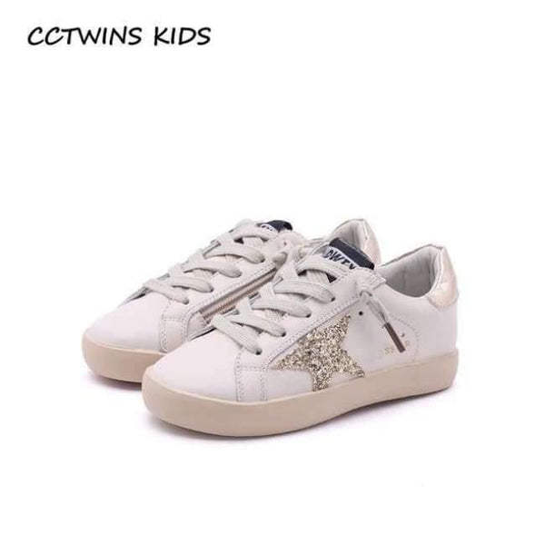 Planet Gates Gold / 9.5 Fashion Baby Girl Sport Star Gold Shoe Kid Glitter Sneaker Children Leather Breathable Trainer FSL2239