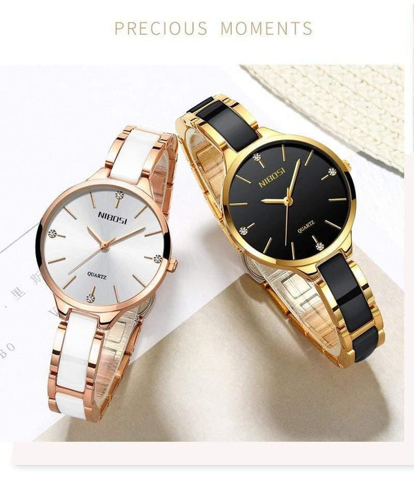 Planet Gates Gold and black watch Women Watches Waterproof Top Brand Luxury Watch Women With Ceramics And Metal Strap Relojes Para Mujer
