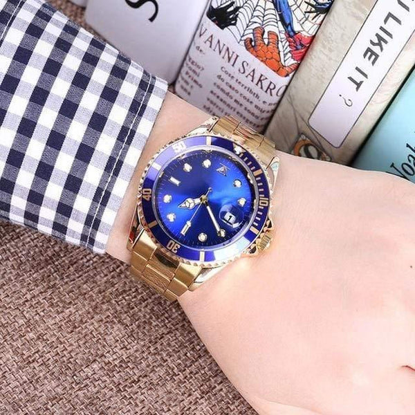 Planet Gates gold band blue Steel Male 30m Role Sports Gifts For Couple Men's women's ladies wrist watch lovers clock bracelet Rolexable relogio masculino