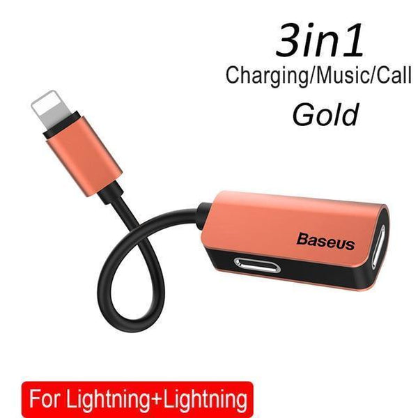 Planet Gates Gold Baseus Aux Audio Earphone Headphone Adapter For iPhone Xs Max Xr X 8 7 Connector Charger Splitter 2 in 1 For Lightning Adapter