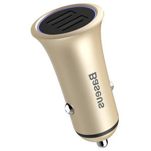 Planet Gates Gold Baseus Metal Dual USB Car Charger For iPhone Samsung Xiaomi mi Huawei LED Light Car Charging Mobile Phone Charger Car Adapter