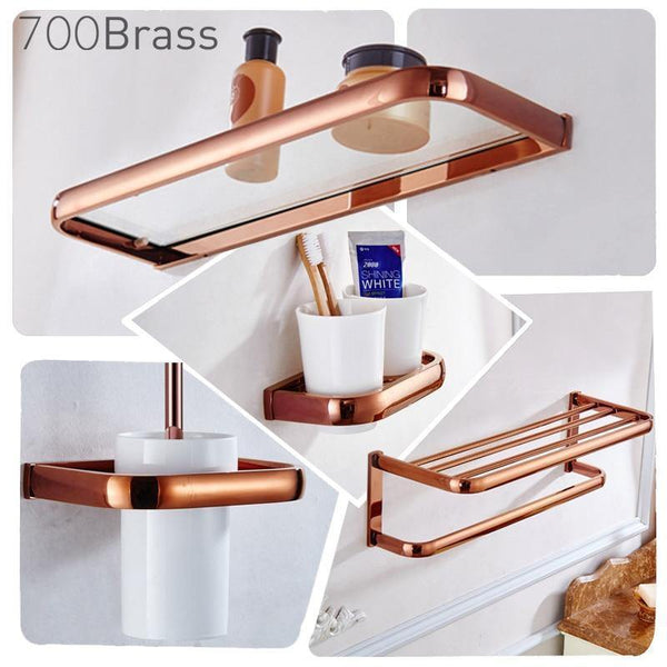 Planet Gates Gold Bathroom Accessories Brass Wall Mounted Toilet Brush Paper Towel Holder Rack Glass Shelf Bath Hardware Set