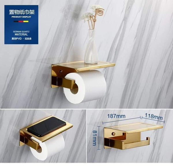 Planet Gates Gold Bathroom Hardware Set Bathrom Shower Shelf Wall Mounted Corner Shelf Organizer 304 Stainless Steel Brushed