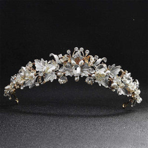 Planet Gates Gold Beautiful Flower Rhinestone Alloy Tiaras and Crowns Wedding Hair Accessories Bridal Headpiece for Women