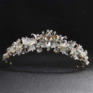Planet Gates Gold Beautiful Flower Rhinestone Alloy Tiaras and Crowns Wedding Hair Accessories Bridal Headpiece for Women