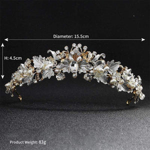 Planet Gates Gold Beautiful Flower Rhinestone Alloy Tiaras and Crowns Wedding Hair Accessories Bridal Headpiece for Women