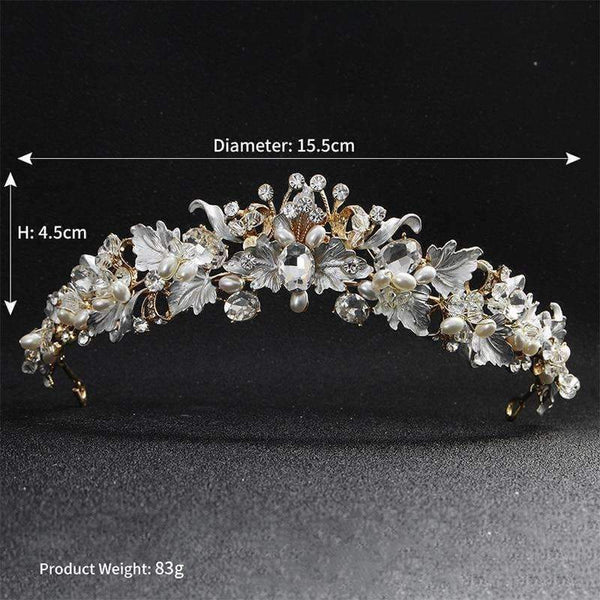 Planet Gates Gold Beautiful Flower Rhinestone Alloy Tiaras and Crowns Wedding Hair Accessories Bridal Headpiece for Women
