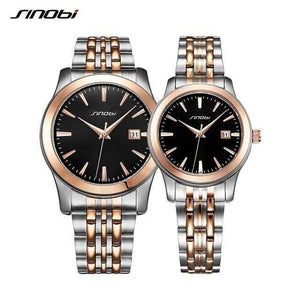 Planet Gates Gold Black 2pcs Watches Top Luxury Brand SINOBI Women's Quartz Watch Male Clock Ladies Wristwatch Fashion lover Watch Gift