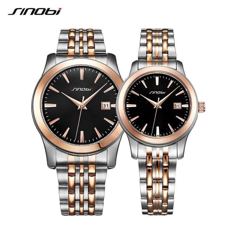 Planet Gates Gold Black 2pcs Watches Top Luxury Brand SINOBI Women's Quartz Watch Male Clock Ladies Wristwatch Fashion lover Watch Gift