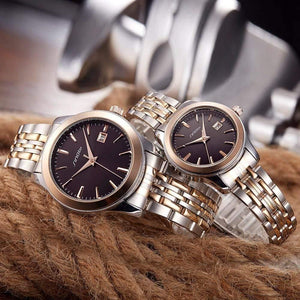 Planet Gates Gold Black 2pcs Watches Top Luxury Brand SINOBI Women's Quartz Watch Male Clock Ladies Wristwatch Fashion lover Watch Gift