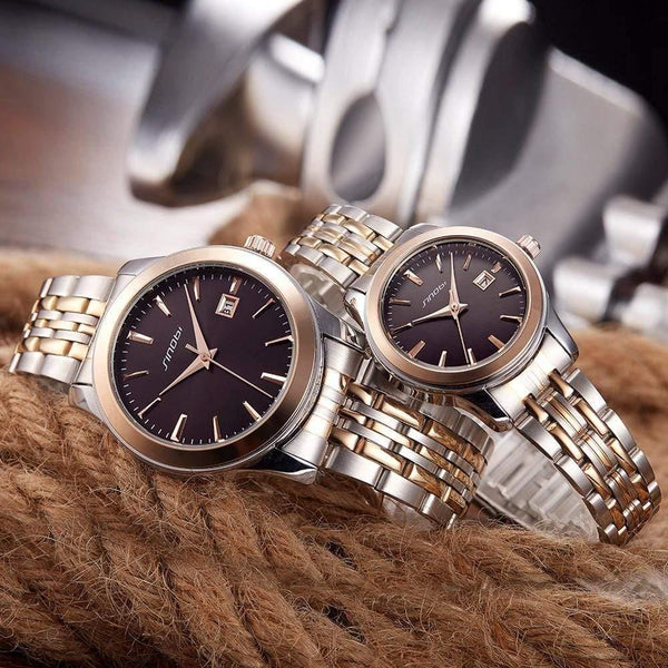 Planet Gates Gold Black 2pcs Watches Top Luxury Brand SINOBI Women's Quartz Watch Male Clock Ladies Wristwatch Fashion lover Watch Gift