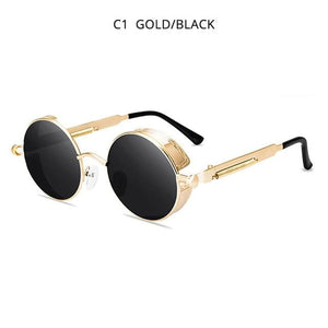 Planet Gates Gold Black Classic Steampunk Sunglasses Men Women Retro Gothic Round Male's Glasses Fashion Metal Driving Goggle UV400