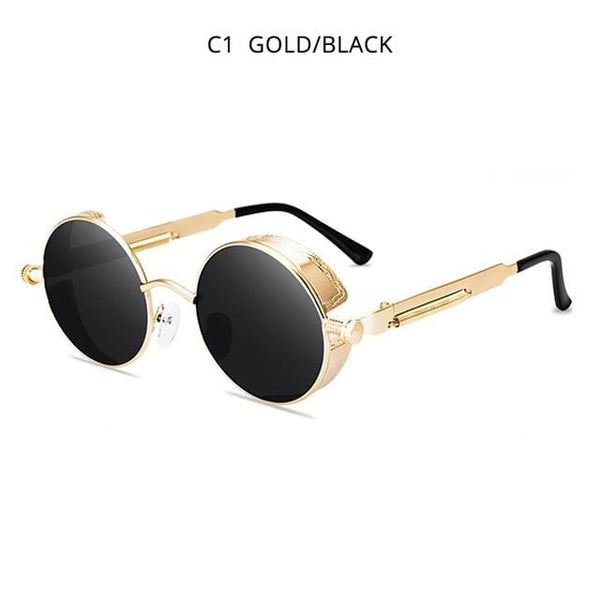 Planet Gates Gold Black Classic Steampunk Sunglasses Men Women Retro Gothic Round Male's Glasses Fashion Metal Driving Goggle UV400