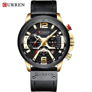 Planet Gates gold black Mens Watches Top Brand Luxury Men Casual Leather Waterproof Chronograph Men Sport Quartz Clock Relogio Masculino