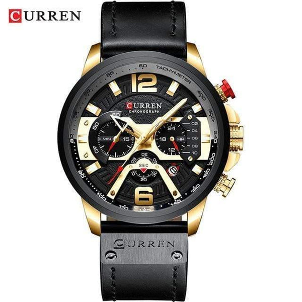 Planet Gates gold black Mens Watches Top Brand Luxury Men Casual Leather Waterproof Chronograph Men Sport Quartz Clock Relogio Masculino