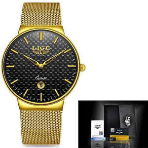 Planet Gates Gold Black Mens Watches Top Luxury brand All steel Slim quartz black Watch Men Military sports waterproof watch Relogio masculino