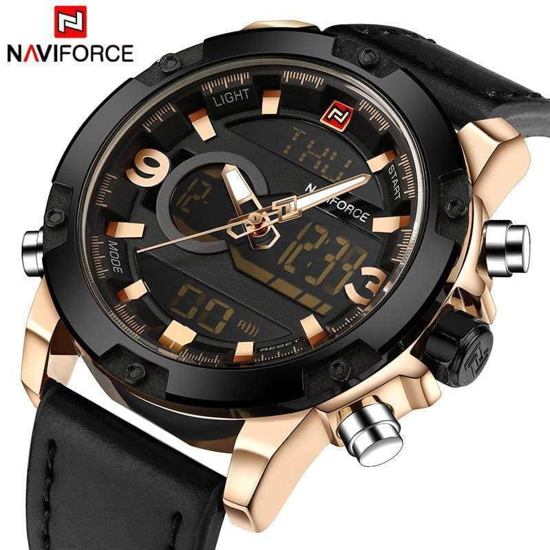 Planet Gates Gold Black NAVIFORCE Luxury Brand Men Analog Digital Leather Sports Watches Men's Army Military Watch Man Quartz Clock Relogio Masculino
