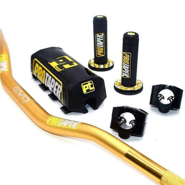 Planet Gates Gold Black PT Handlebar For PRO Taper Pack Bar 1-1/8" Handle bar Pads Grips Pit Pro Racing Dirt Pit Bike Motorcycle CNC 28.5mm Adapter
