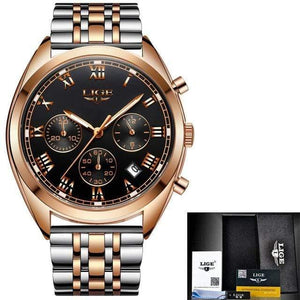 Planet Gates Gold black steel Mens Watches Top Brand Luxury Waterproof 24 Hour Date Quartz Clock  Male Leather Sport Wrist Watch Relogio Masculino
