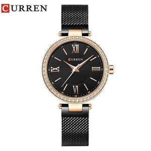 Planet Gates gold black Women's Bracelet Watches Rhinestones Case Shell Surface Ladies Clock black Stainless Steel Watchband