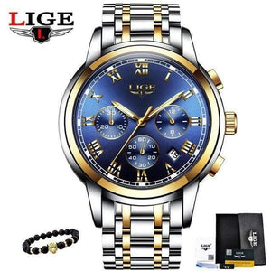 Planet Gates gold blue 1 Men's Watches Military Luxury Brand Watch Mens Quartz Stainless Steel Clock Fashion Chronograph Watch Man Relogio Masculino