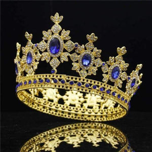 Planet Gates Gold Blue Royal King Wedding Crown Bride tiaras and Crowns Hair Jewelry Zircon Crystal Diadem Prom Party Head accessories Pageant