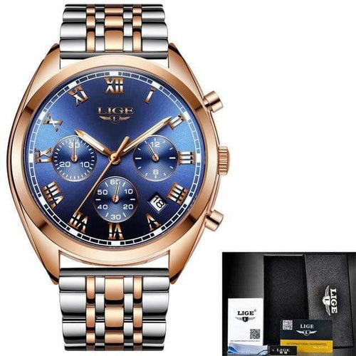 Planet Gates Gold blue steel Mens Watches Top Brand Luxury Waterproof 24 Hour Date Quartz Clock  Male Leather Sport Wrist Watch Relogio Masculino