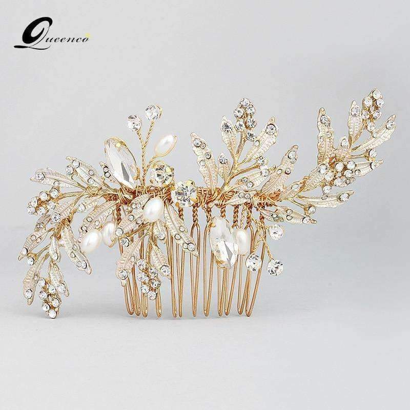 Planet Gates Gold Bridal Hair Combs Leaf Hairpins Wedding Hair Accessories Handmade Jewelry Crystal Headpiece Jewelry Gifts for Women