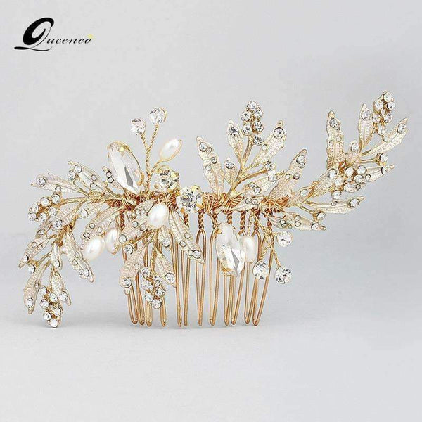 Planet Gates Gold Bridal Hair Combs Leaf Hairpins Wedding Hair Accessories Handmade Jewelry Crystal Headpiece Jewelry Gifts for Women