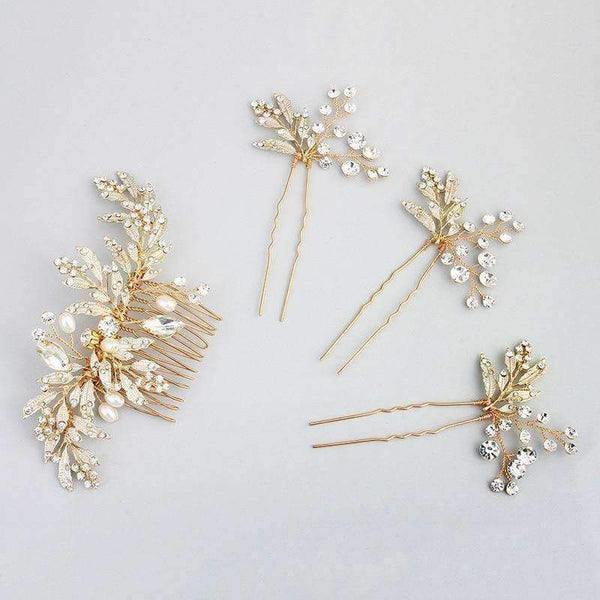 Planet Gates Gold Bridal Hair Combs Leaf Hairpins Wedding Hair Accessories Handmade Jewelry Crystal Headpiece Jewelry Gifts for Women