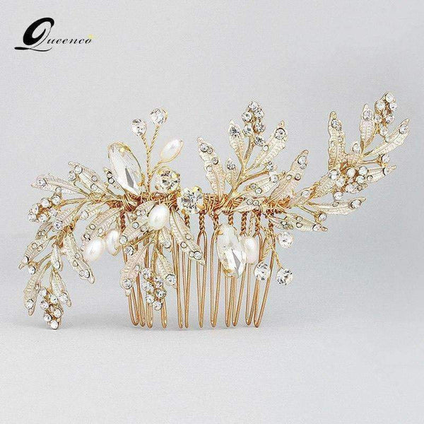 Planet Gates Gold Bridal Hair Combs Leaf Hairpins Wedding Hair Accessories Handmade Jewelry Crystal Headpiece Jewelry Gifts for Women