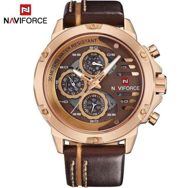 Planet Gates Gold Brown Mens Watches Top Brand Luxury 3Bar Waterproof Date Quartz Watch Man Leather Sport Wrist Watch Men Waterproof Clock