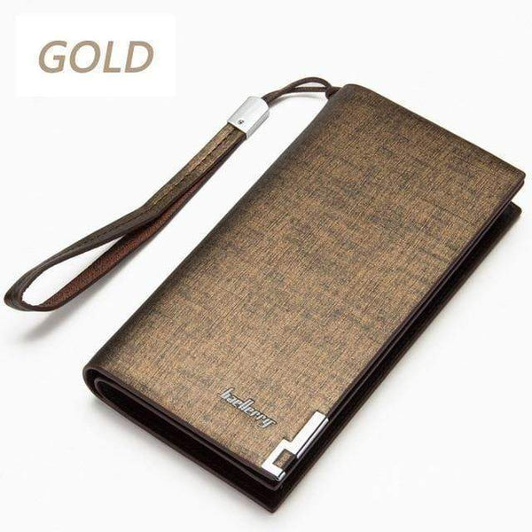 Planet Gates Gold Business Men's Wallets Solid PU Leather Long Wallet Portable Cash Purses Casual Standard Wallets Male Clutch Bag