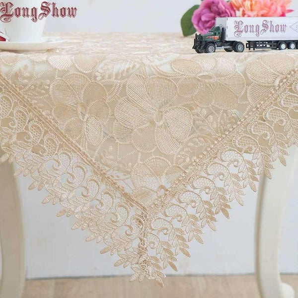 Planet Gates gold butterfly / 130*180cm Light Coffee Pure Organza Lace Trim LOTUS Embroidered Tablecloth
