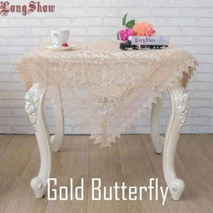 Planet Gates gold butterfly / 130*180cm Light Coffee Pure Organza Lace Trim LOTUS Embroidered Tablecloth