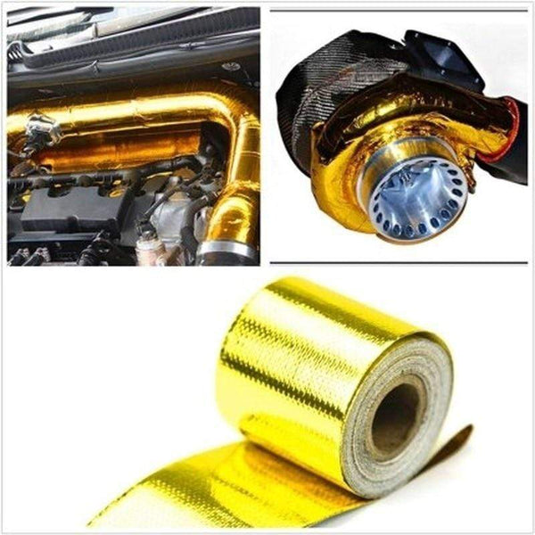 Planet Gates Gold Car Thermal Exhaust Tape Air Intake Heat Insulation Shield Wrap Reflective Heat Barrier Self Adhesive Engine Universal 1/2M