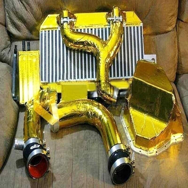 Planet Gates Gold Car Thermal Exhaust Tape Air Intake Heat Insulation Shield Wrap Reflective Heat Barrier Self Adhesive Engine Universal 1/2M