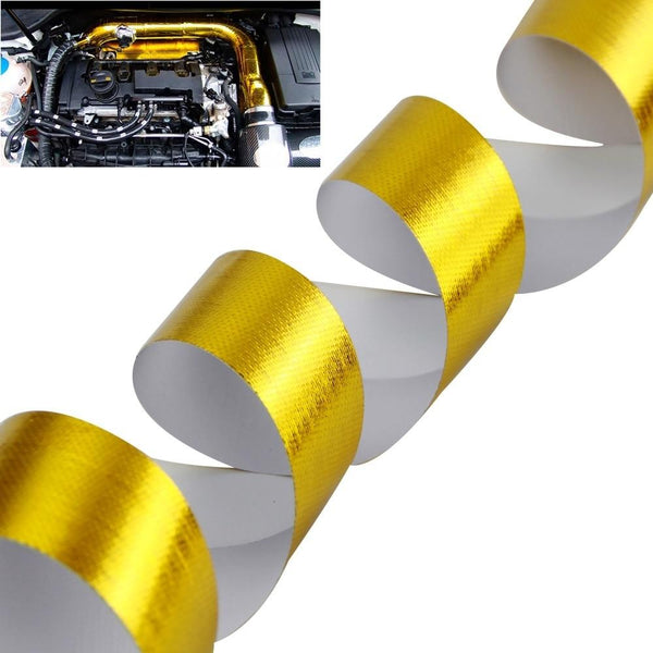 Planet Gates Gold Car Thermal Exhaust Tape Air Intake Heat Insulation Shield Wrap Reflective Heat Barrier Self Adhesive Engine Universal 1/2M