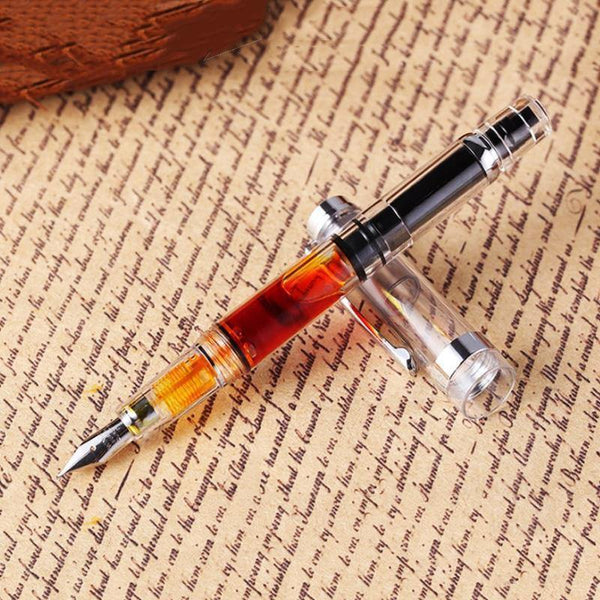 Planet Gates Gold Clip / EF--0.38mm Fountain Pen Transparent Piston Wing Sung Ink Pen Iridium 0.38/0.5mm Gold Silver Clip with Gift Box Office Pen