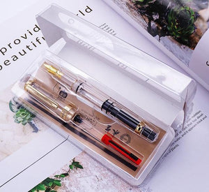 Planet Gates Gold Clip / EF--0.38mm Fountain Pen Transparent Piston Wing Sung Ink Pen Iridium 0.38/0.5mm Gold Silver Clip with Gift Box Office Pen