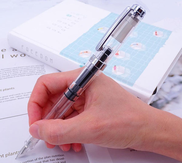 Planet Gates Gold Clip / EF--0.38mm Fountain Pen Transparent Piston Wing Sung Ink Pen Iridium 0.38/0.5mm Gold Silver Clip with Gift Box Office Pen