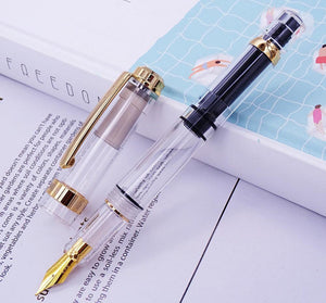 Planet Gates Gold Clip / EF--0.38mm Fountain Pen Transparent Piston Wing Sung Ink Pen Iridium 0.38/0.5mm Gold Silver Clip with Gift Box Office Pen