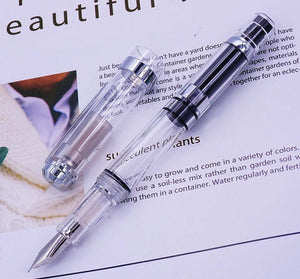 Planet Gates Gold Clip / EF--0.38mm Fountain Pen Transparent Piston Wing Sung Ink Pen Iridium 0.38/0.5mm Gold Silver Clip with Gift Box Office Pen