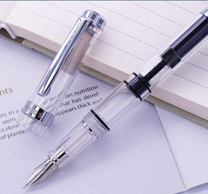 Planet Gates Gold Clip / EF--0.38mm Fountain Pen Transparent Piston Wing Sung Ink Pen Iridium 0.38/0.5mm Gold Silver Clip with Gift Box Office Pen