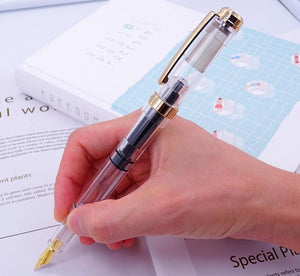 Planet Gates Gold Clip / EF--0.38mm Fountain Pen Transparent Piston Wing Sung Ink Pen Iridium 0.38/0.5mm Gold Silver Clip with Gift Box Office Pen