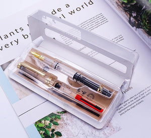 Planet Gates Gold Clip / EF--0.38mm Fountain Pen Transparent Piston Wing Sung Ink Pen Iridium 0.38/0.5mm Gold Silver Clip with Gift Box Office Pen